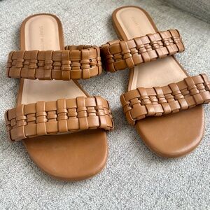 Stuart Weitzman Venice Woven Strap Slide Brown